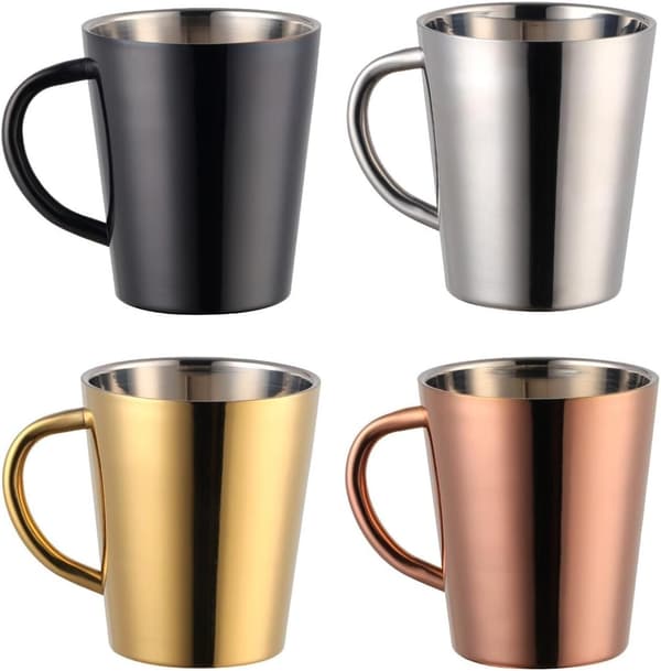Krus designet til kaffe, te og udendørs - Dobbeltvægget 300ML rustfrit stål til mælkeaktiviteter med holdbarhed (Sølv) Sølv Silver