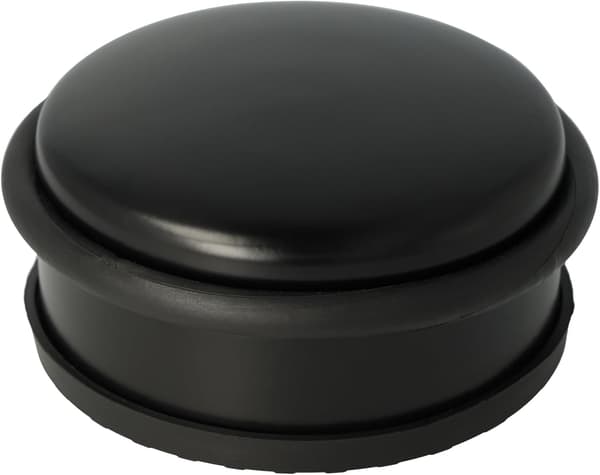 Sort dørstopper i rustfrit stål | Rund, vejer 1,2 kg | Diameter 10 cm, højde 4 cm
