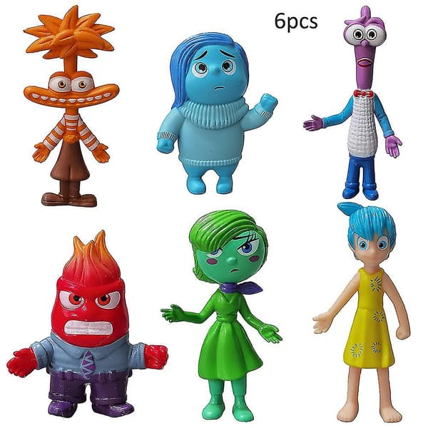 6-pak Inside Out Riley Glæde Angst Sorg Figurer Bilkage Dekoration Model Legetøj