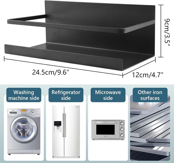 Magnetic Refrigerator Shelf, 2 Pieces, Spice Rack for Refrigerator, Kitchen Organizer, Spice Storage, Space Saver for Kitchen (Black)