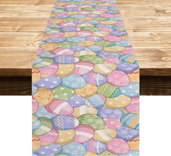 Easter Table Runner 72 Inch Long, Burlap Easter Tablecloth, Linen Colorful Egg Rectangular Tablecloth, Perfect Easter Table Decoration Home Decor (13*72)