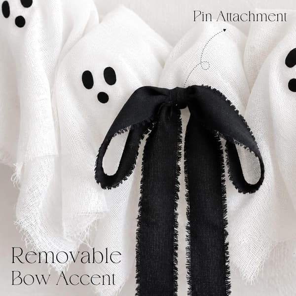 Halloween Outdoor Decorations - 35cm Cute Lighted Ghost Wreath Light with Remote Control