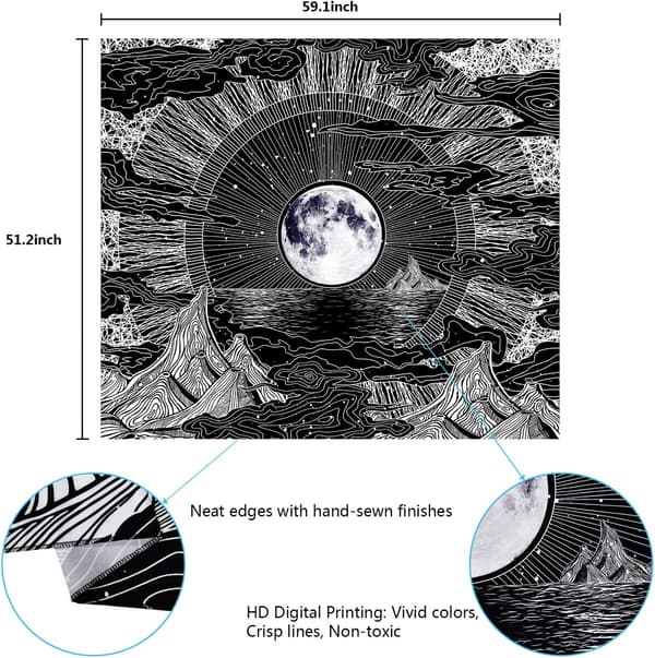 1 piece 130 x 150 cm tapestry, psychedelic, with moon, star and