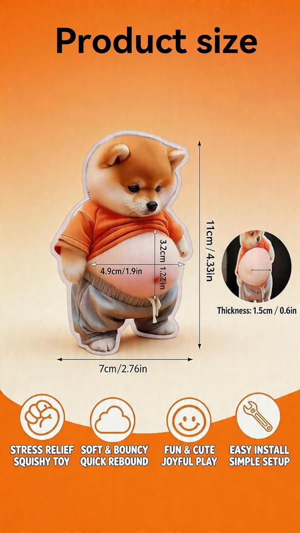 3D Shiba Inu Dog Belly Sticker, Door Stop Wall Protector (4 pcs)