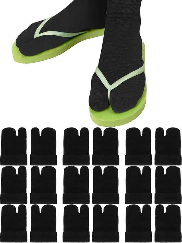 9 par flip-flop-sokker Tabi Split Toe for menn og kvinner (svart)