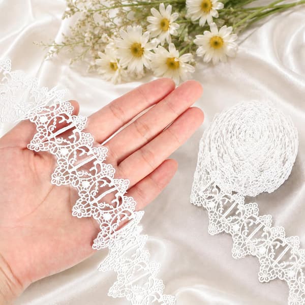 Blondekantbånd, 1,6 tommer x 5 yards blomsterbrodert bånd