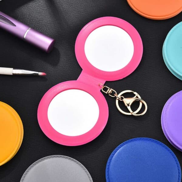 Læder Nøglering med Dobbelt Makeupspejl Pink