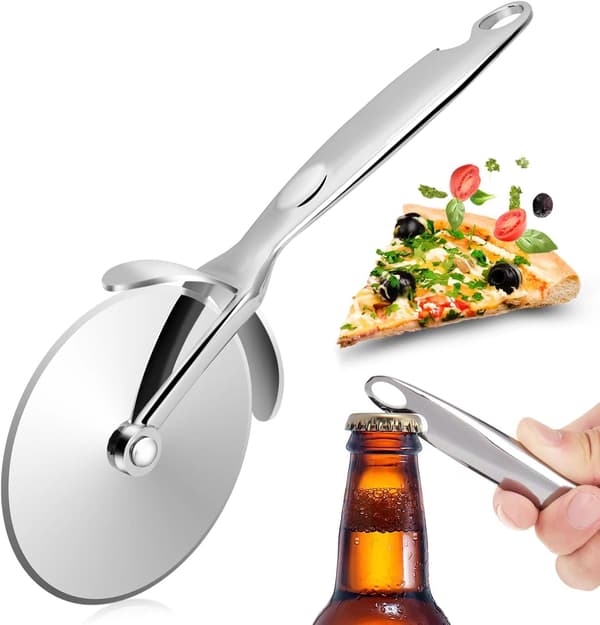Pizzaleikkuri pyörällä, [integroidulla pullonavaajalla] Pizzaleikkuri, astianpesukoneen kestävä