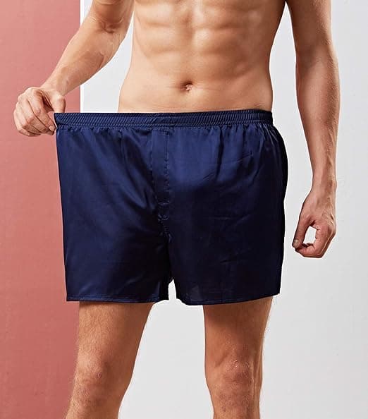 Mäns Satin Boxer Shorts Silke Pyjama Byxor Lounge Sovshorts Blå Blue 2XL Blue 2XL