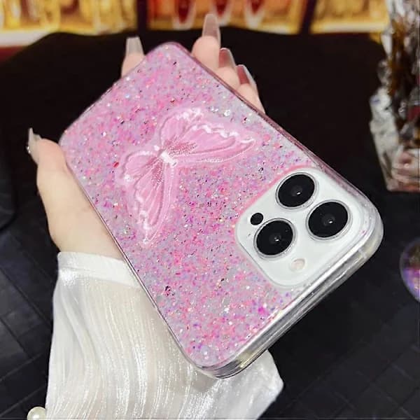Starry Sequin Embroidered Butterfly Epoxy TPU Phone Case for iPhone 15