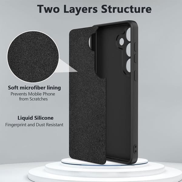 Slankt flydende silikonecover til Samsung Galaxy S26 med sort ring [JUN] Sort Svart