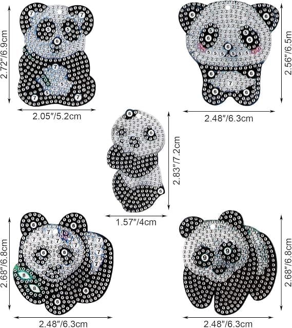 5 kpl DIY 5D Panda Timanttimaalaus Avaimenperiä, Strassi