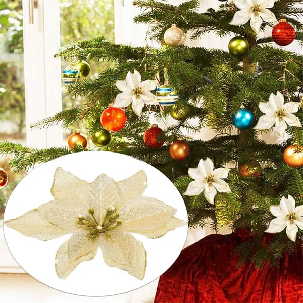 12 stk. glitter kunstige juleblomster kunstige juleblomster