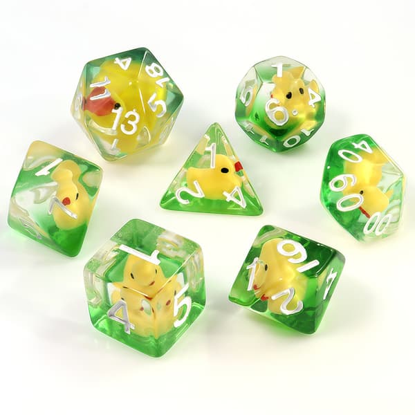 7-delt andeterninger polyedriske & RPG terninger DND terningesett med and inni polyedrisk rollespill D20 terninger Dungeons and Dragon terninger