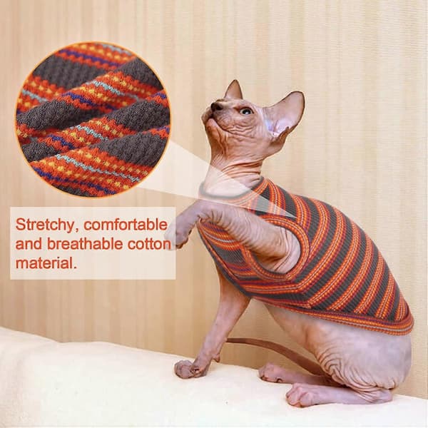 1 pc Cat Clothes, Striped Kitten T-shirts Sleeveless, Pullover Cat Sweaters, Summer Clothes for Small Dogs