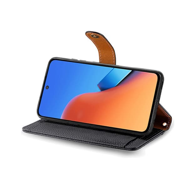 Mobile Case Xiaomi Poco X5 Wallet Case with Card Slots, Stand Function, Zipper and Wrist Strap - Black PU Leather Model 18