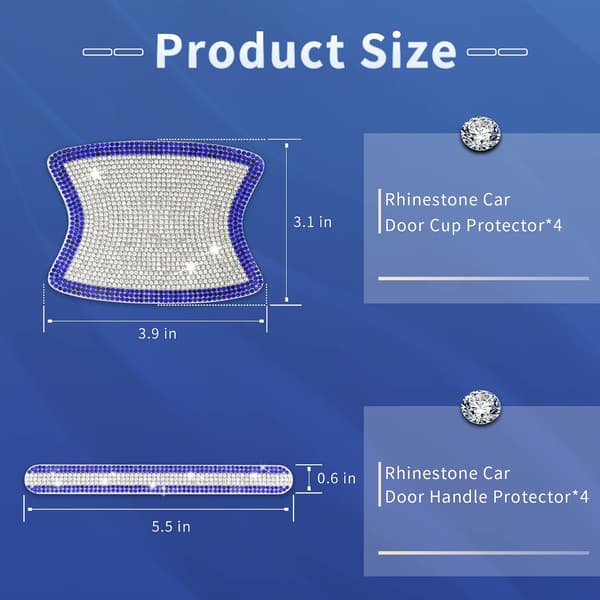 8 stk Rhinestone-dørhåndtaksdekaler for bil (Sølv og Blå) - Bling