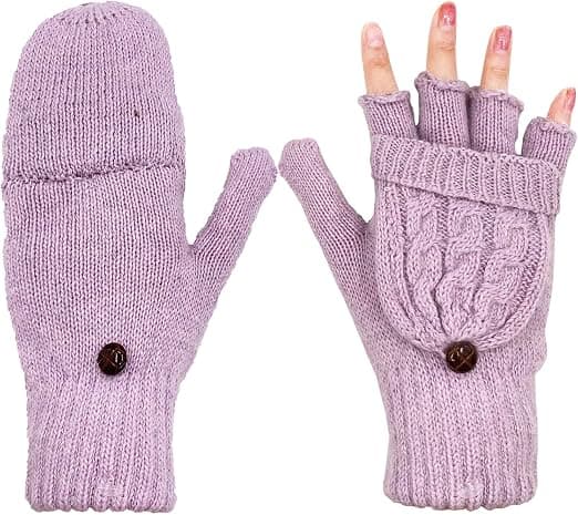 Dam Vinterhandskar Varma Ullstickade Konvertibla Fingerlösa Vantar