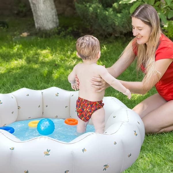 95*25cm (Vit) Uppblåsbar Babypool, Bärbar Plaskpool för Bebisar
