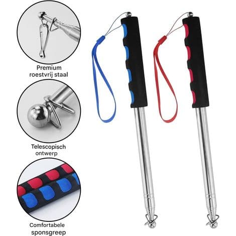 Flagstang - Teleskopisk i rustfrit stål - 200 cm udfoldet - 29 cm sammenfoldet - Til rejseguider, lærere, camping - 2 dele