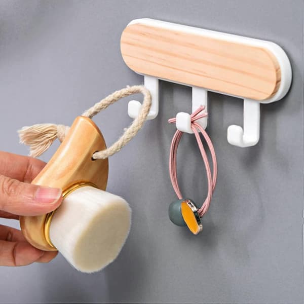 Självhäftande träkrok för vägg, multifunktionell hängare för nycklar, handdukar, kläder, vit - 3-pack