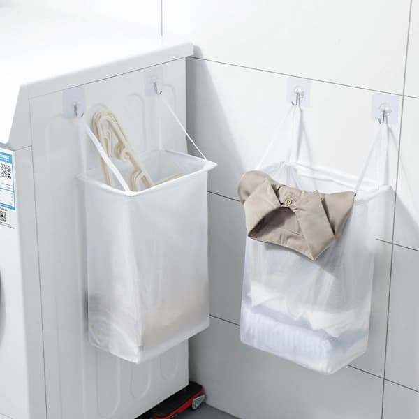 (pow yeah!) Wall-mounted laundry basket self-adhesive storage basket - White, 36*24.5*15.5cm, 2 pcs