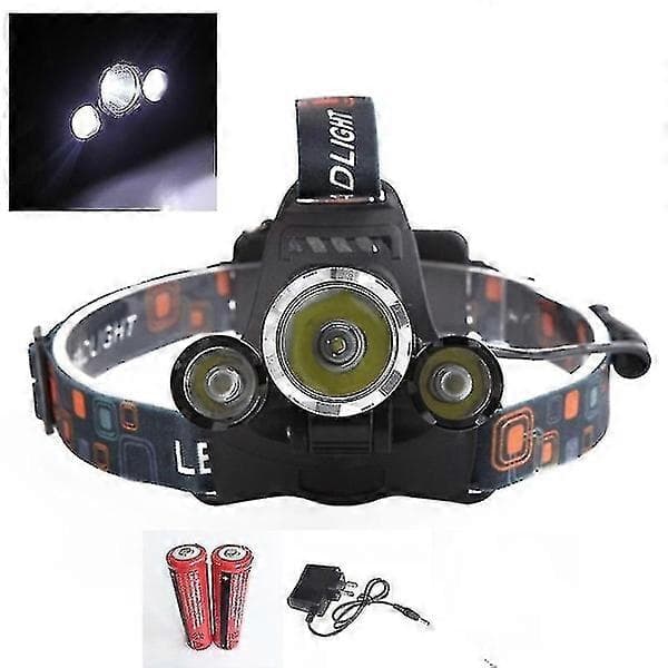 8000lm 3 LED T6 Hodelykt med 2x18650 oppladbart batteri og US/EU