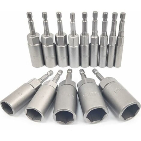 14-piece Deep Socket Set, 6-19mm Hex Adapter, 34mm Cutting Depth, Hex Socket for Screwdriver, Impact Driver, Socket Wrench