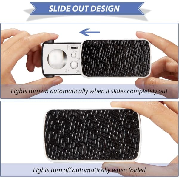 Lommeforstørrelsesglass med LED-lys, 30X 60X 90X Lite forstørrelsesglass