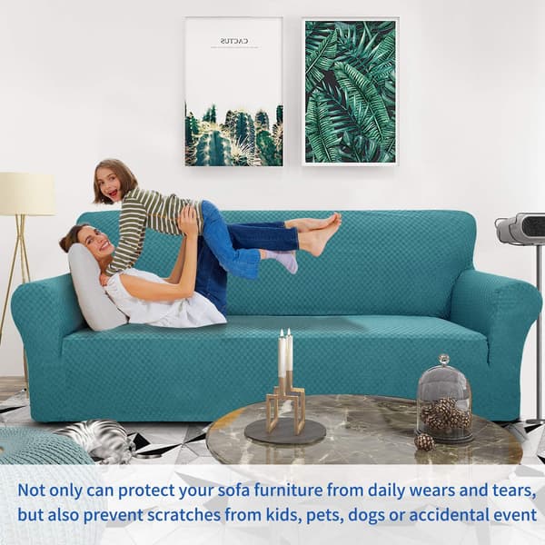 1-delt sofatrekk for 3-seters sofa, elastisk sofatrekk, kjæledyrvennlig, sklisikkert møbelbeskyttelse (blå)