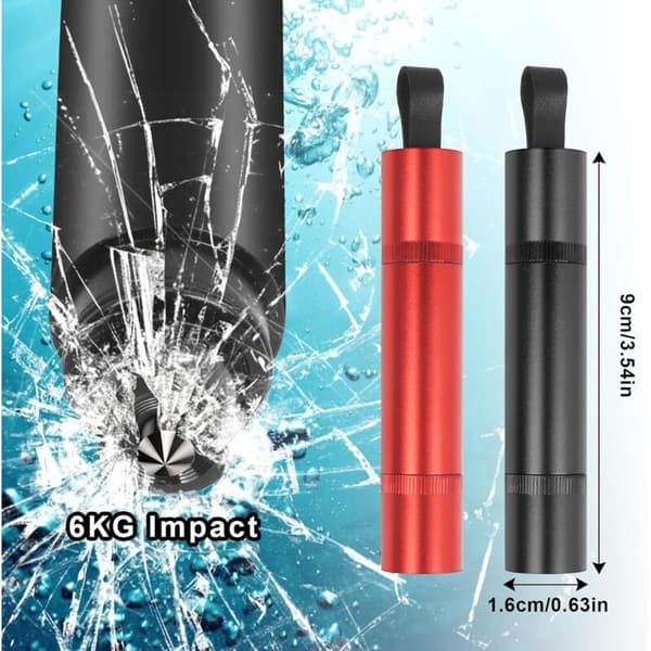 Emergency Hammer and Seatbelt Cutter 2-pack, Compact with Adhesive Mounts, Red and Black