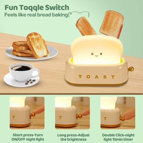 Cute Toaster Shaped Night Light - Small Decorative Rechargeable Desk Lamp