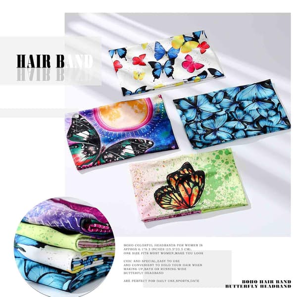 Bred Boho Pannebånd Hodeplagg Sommerfugl Stretch Hårbånd Bandana