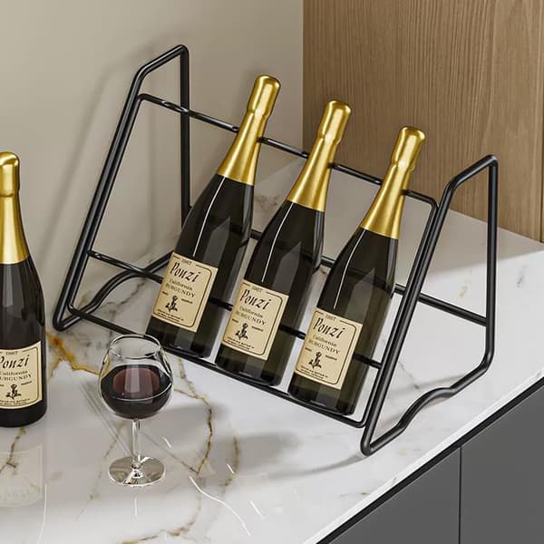 Small Extendable Wine Rack - Telescopic Metal Holder for 4 Bottles, Space Saver for Cabinets, Countertops & Small Spaces, Black
