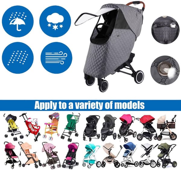 Universal Rain and Winter Cover for Strollers - Weatherproof, Waterproof, Snowproof - Stroller Accessory