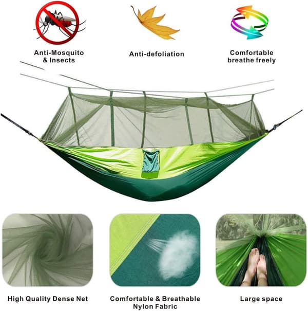 Hammock with mosquito net, green double camping hammock, mosquito