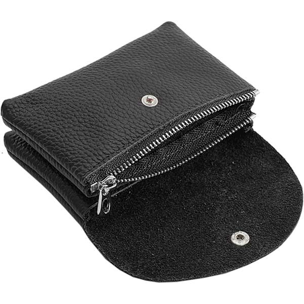 Small Double Layer Leather Coin Purse, Black
