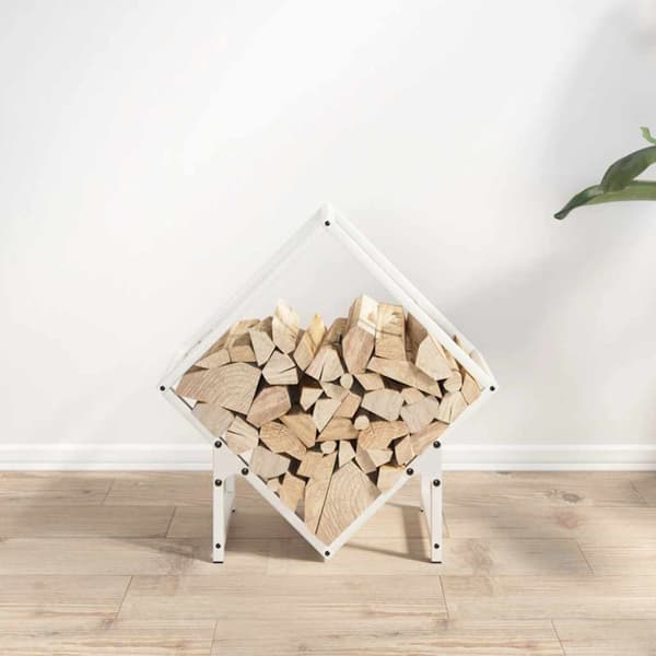 Vedstativ hvit 50x25x50 cm kaldvalset stål Vit