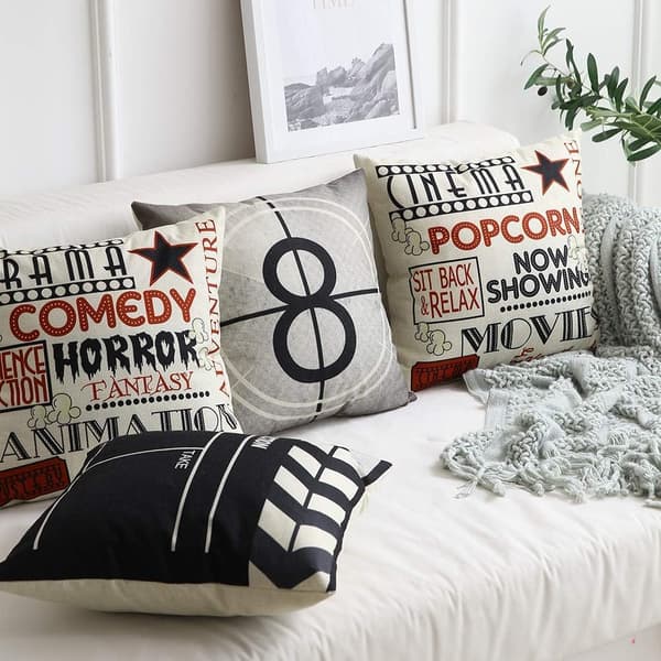 Kuddfodral, Set med 4 - 45 x 45 cm Bomull och Linne Tryckt Retro M