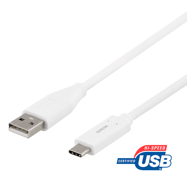 USB-C til USB-A-kabel, 2m, 3A, USB 2.0, hvit Vit