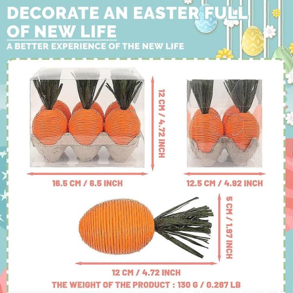 Carrot Decorations Easter 6-pack Table Decoration Artificial Carrots Rustic Style Spring Basket (FMY)