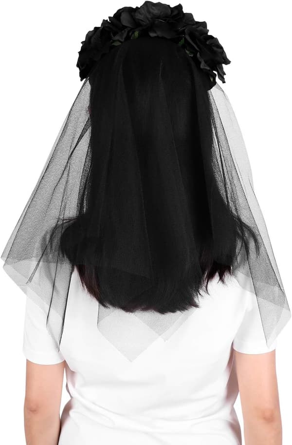Svart blomsterkrone diadem gotisk brudslør Halloween tiara Hodeplagg