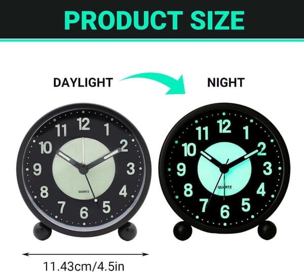 Silent Alarm Clock with Night Light - Battery-Free Digital Clock without Ticking for Bedroom, School & Home Use