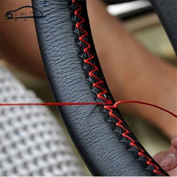 Soft Leather Steering Wheel Cover for Car Steering Wheel with Needle and Thread Interior Accessories Red