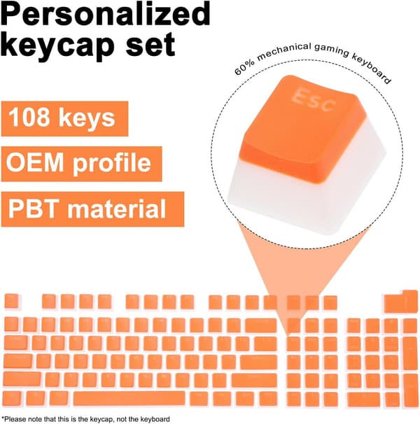 108 taster PBT Pudding Keycaps Sæt OEM Profil Dobbelt Skud til Mekanisk Tastatur Layout, Orange White