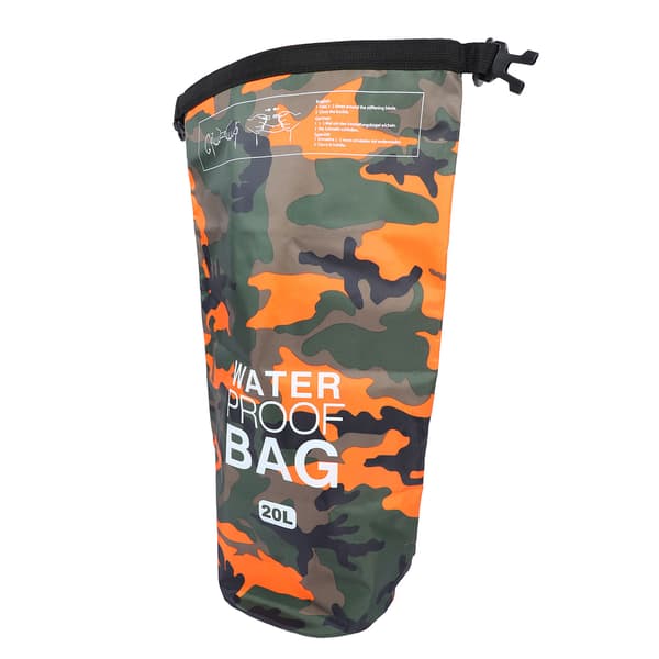 Vandtæt tørpose polyester PVC letvægts bærbar roll top tørpose til svømning orange camouflage 20L