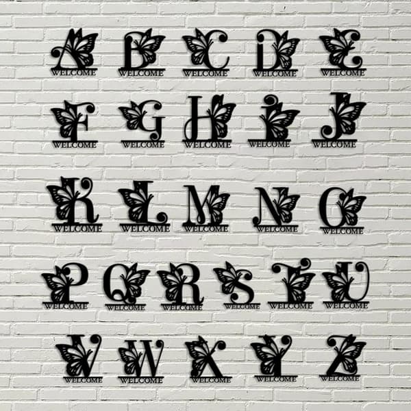 Musta Perhonen Metalli Monogrammi Kirjain Seinäkyltti Sisä- ja Ulkokäyttöön