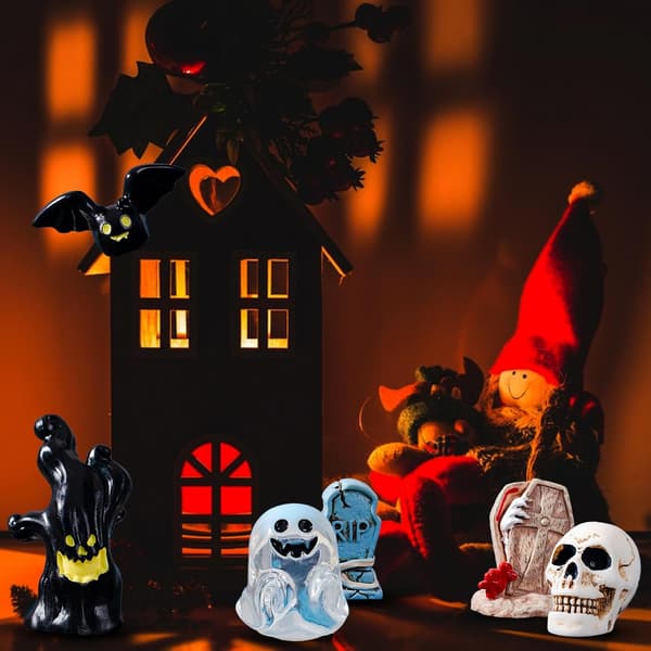 13-delt sæt med Halloween-miniaturer i harpiks med søde vedhæng, græskar, R
