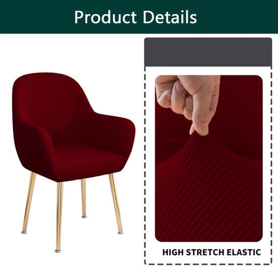 Dining Chair Cover with Armrests, Stretchy Polyester-Spandex Cover with Curved Back, Removable Washable for Dining Room, Kitchen, Office, Wine Red