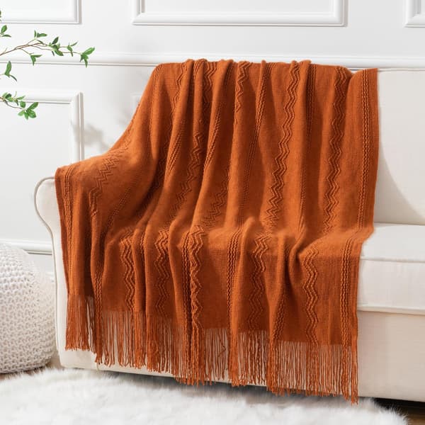 Karamel plaid (Karamel, 127 cm x 152 cm) med frynser geometrisk Be